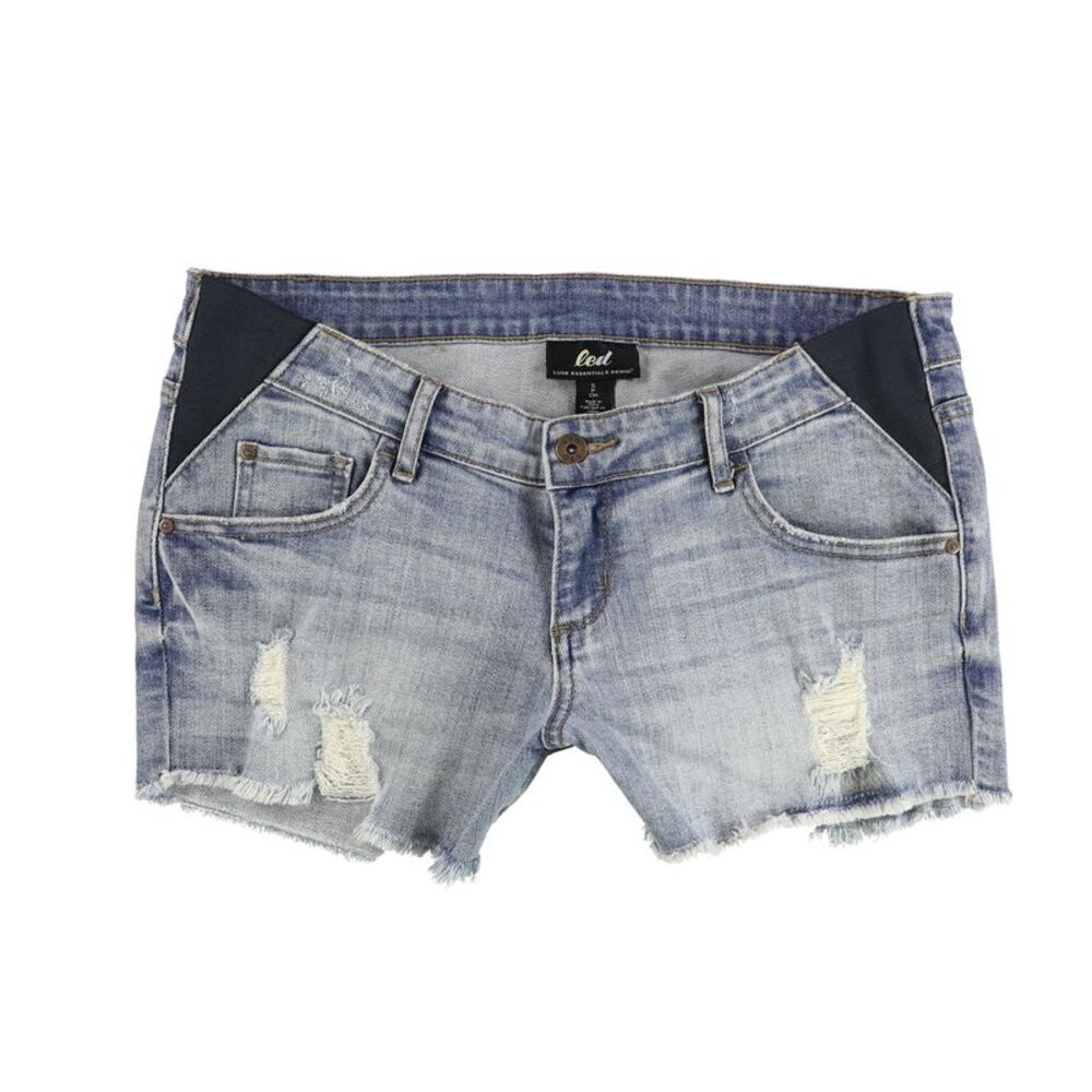 Luxe Essential Denim Womens Maternity Distressed Mini Casual Denim Shorts, NWT